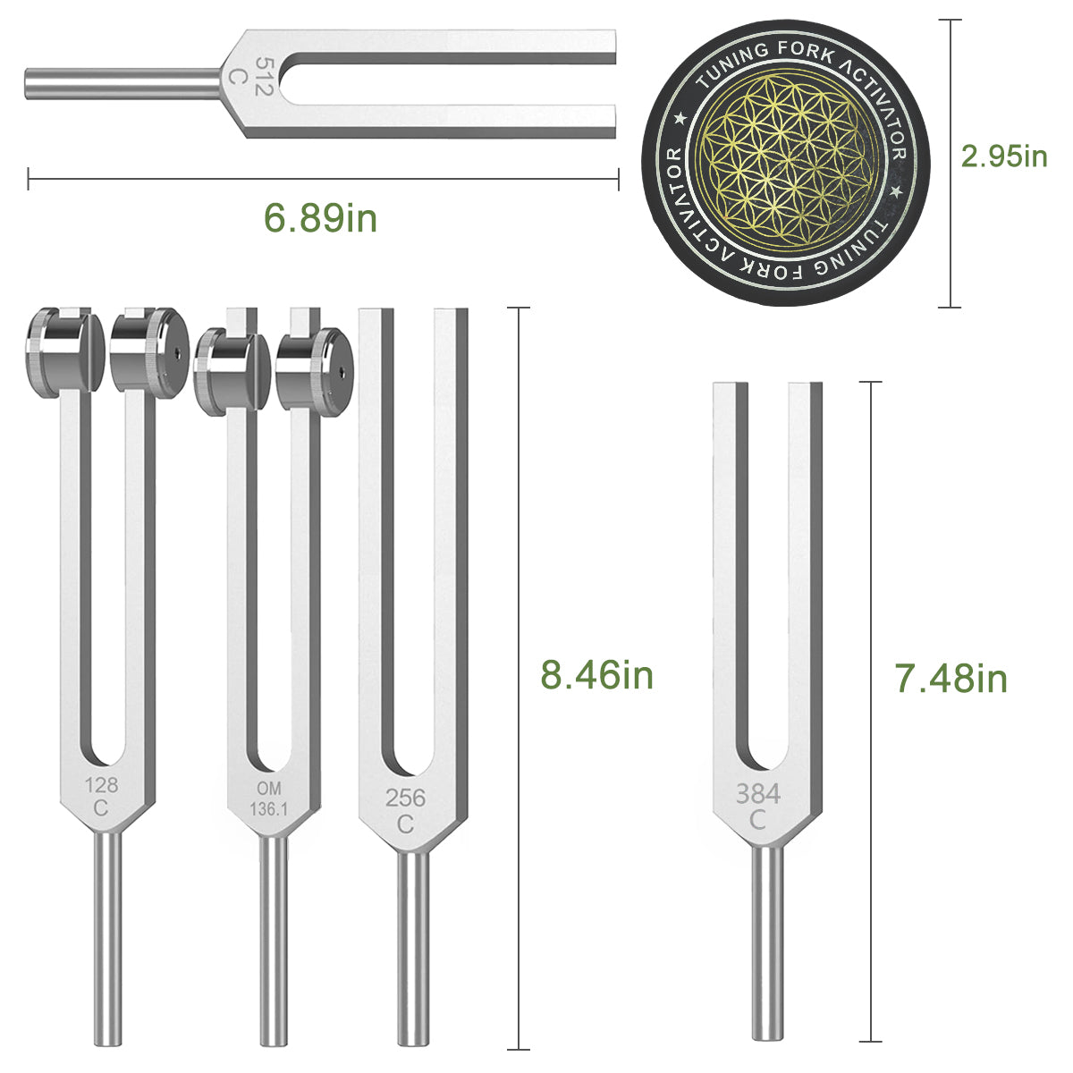 Resonance Tuning Forks for Healing Set - Weighted & Unweighted Tuning Fork Set Including 128Hz, 136Hz, 256Hz, 384Hz ,512HZ