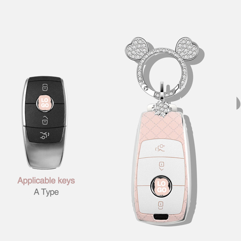 Für Mercedes-Benz A/C/E-Klasse TPU-Leder-Design Autoschlüsselabdeckung